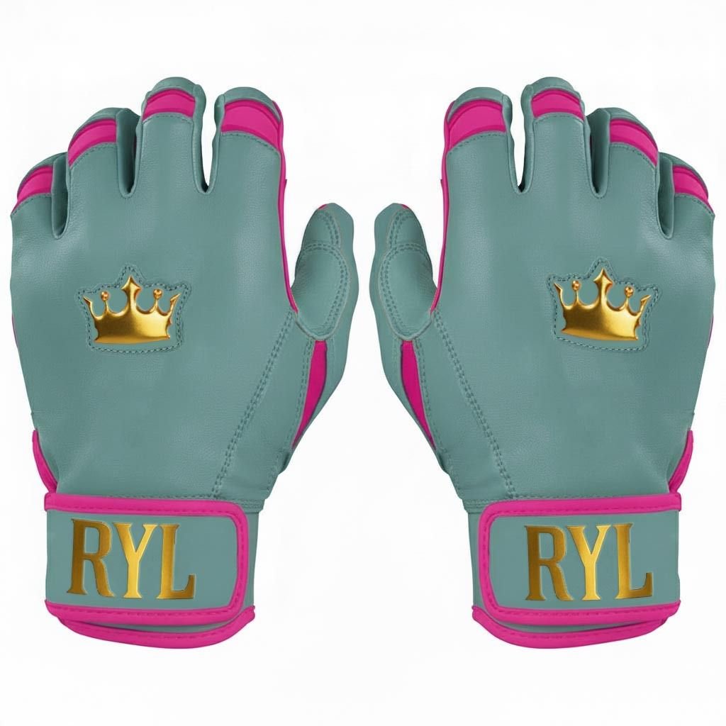 Batting Glove Single Strap - Tiffany blue /Pink with Gold Crown