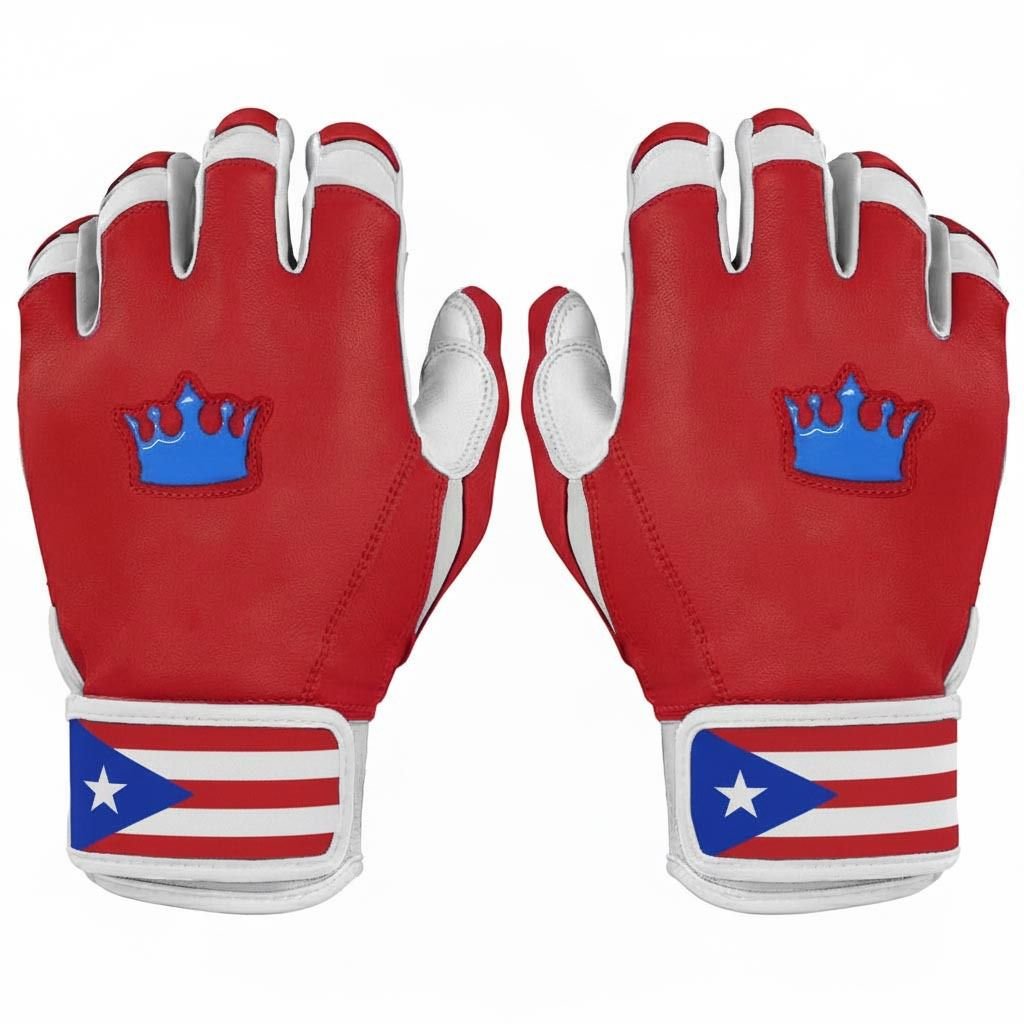 Batting Glove Single Strap - Red/White with Puerto Rico Flag