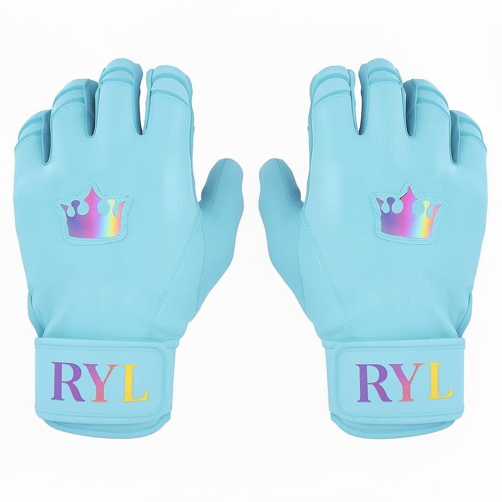Batting Glove Single Strap - Sky Blue with Rainbow Crown
