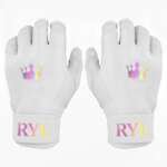 Batting Glove Single Strap - White with Rainbow Crown