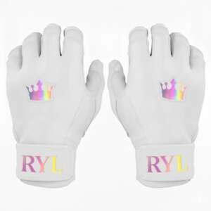 Batting Glove Single Strap - White with Rainbow Crown