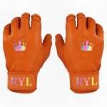Batting Glove Single Strap - Orange with Rainbow Crown