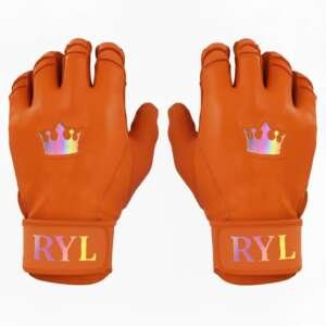 Batting Glove Single Strap - Orange with Rainbow Crown