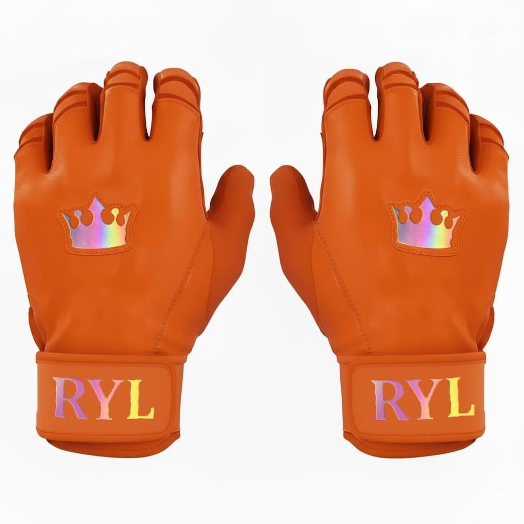 Batting Glove Single Strap - Orange with Rainbow Crown