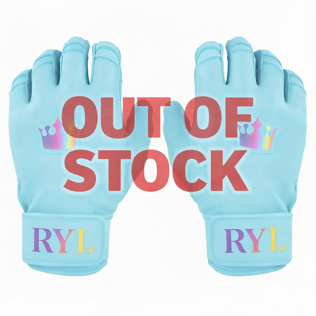 Batting Glove Single Strap - Sky Blue with Rainbow Crown