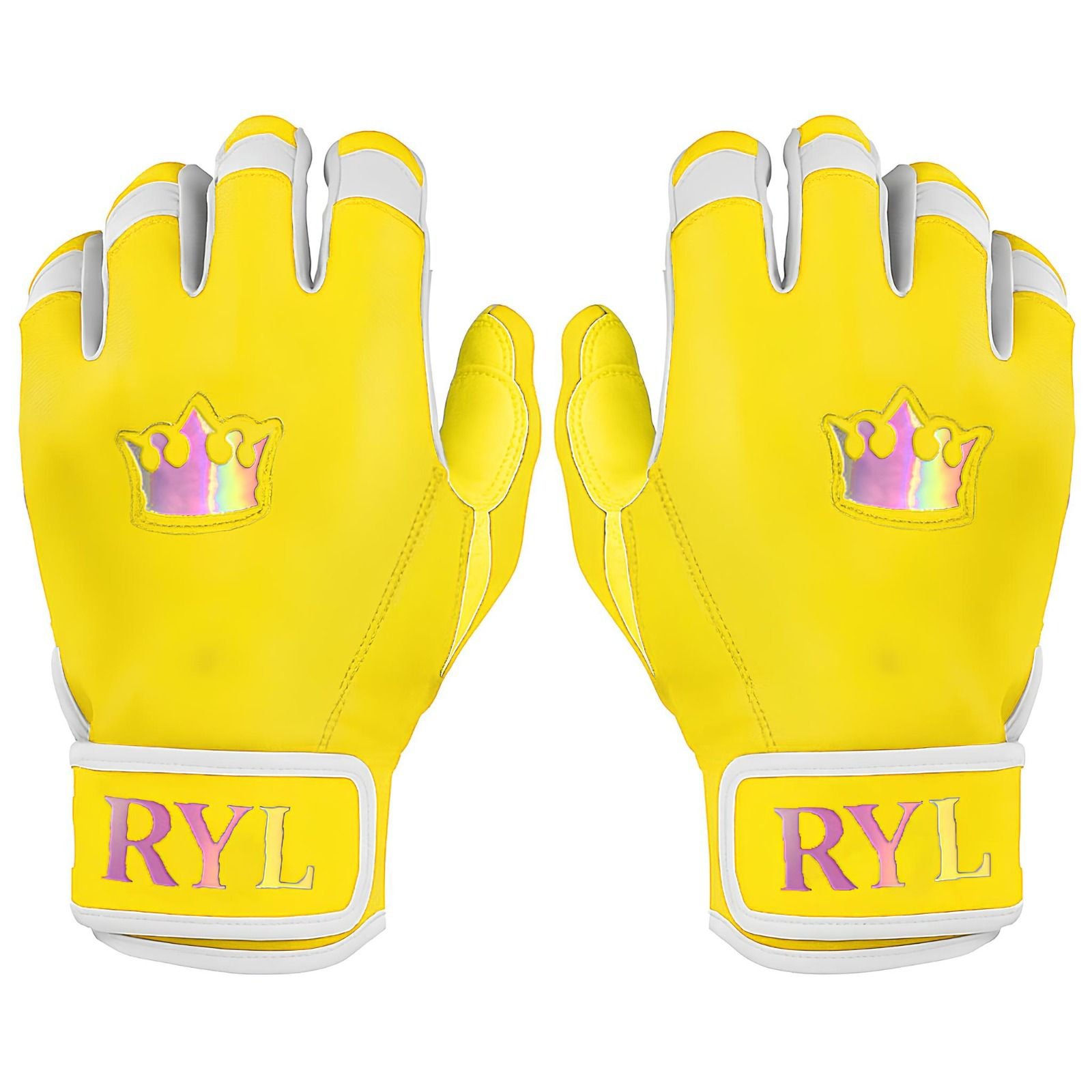 Batting Glove Single Strap - Yellow/White with Rainbow Crown