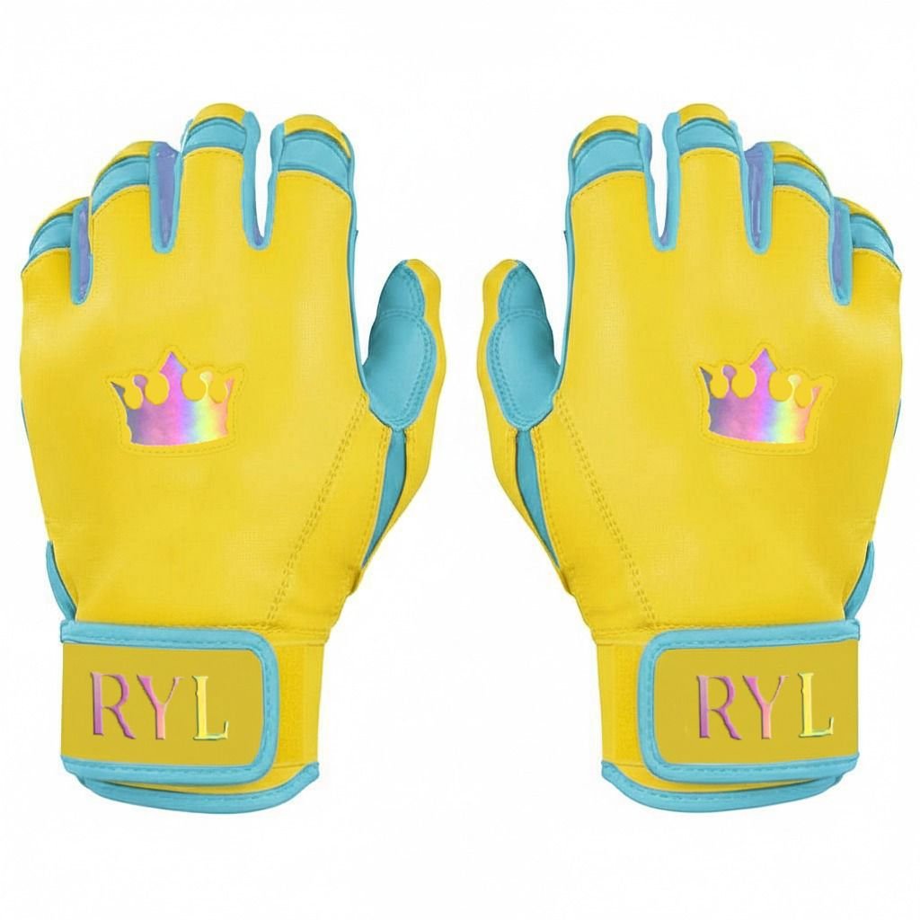 Batiing Glove Single Strap - Yellow/Sky Blue Rainbow Crown