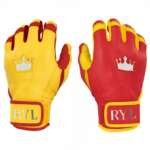 Batting Glove Single Strap - Yellow/Red Reverse With Chrome Crown