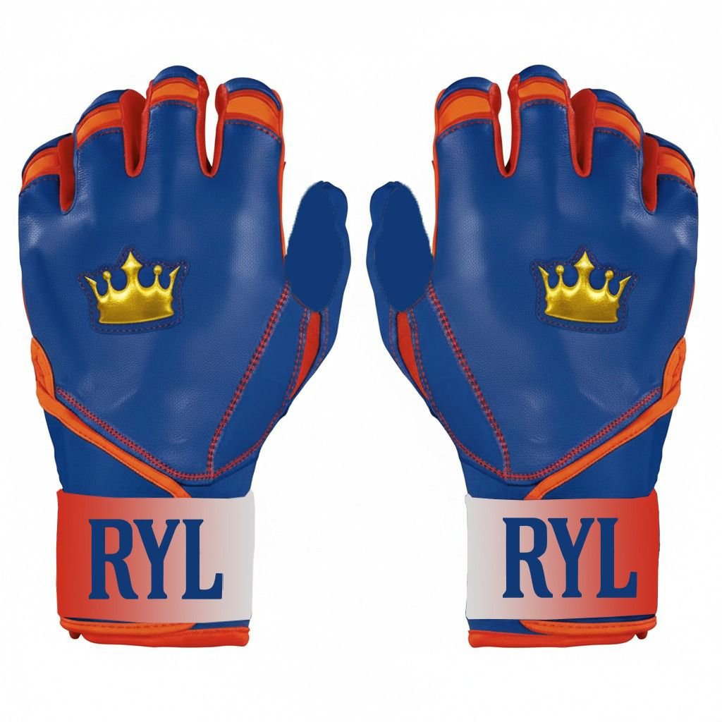 Batting Glove Double Strap - Royal Blue/Red with Gold Crown