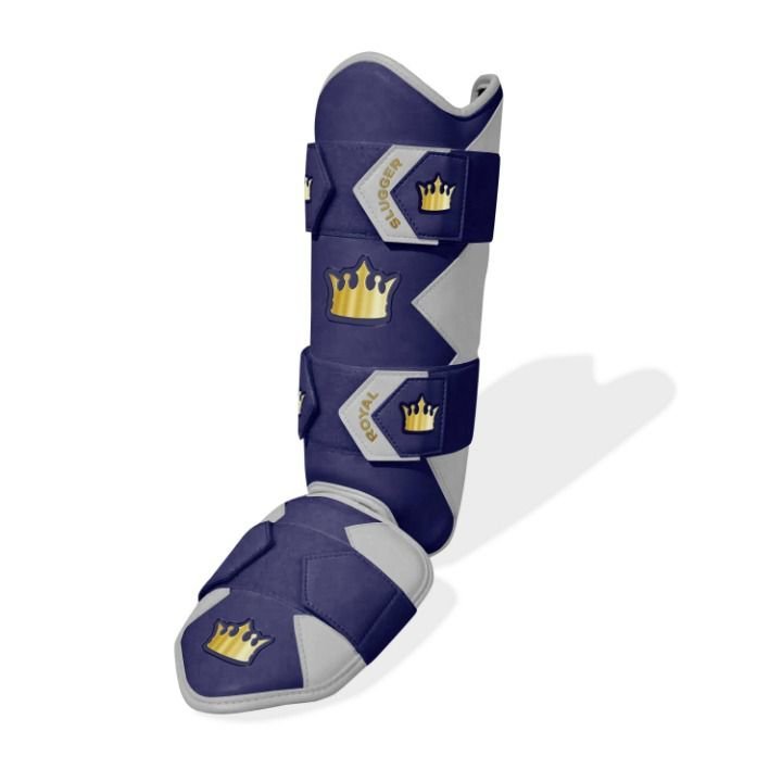 Royal Legacy Dual Ankle Leg Guard - Navy Blue/Grey/Gold - Elite Leather